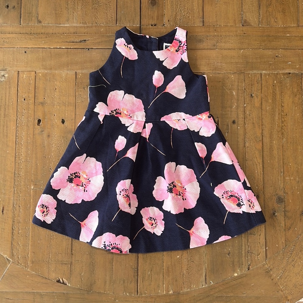 Janie and Jack Navy Dress with Pink Floral Print